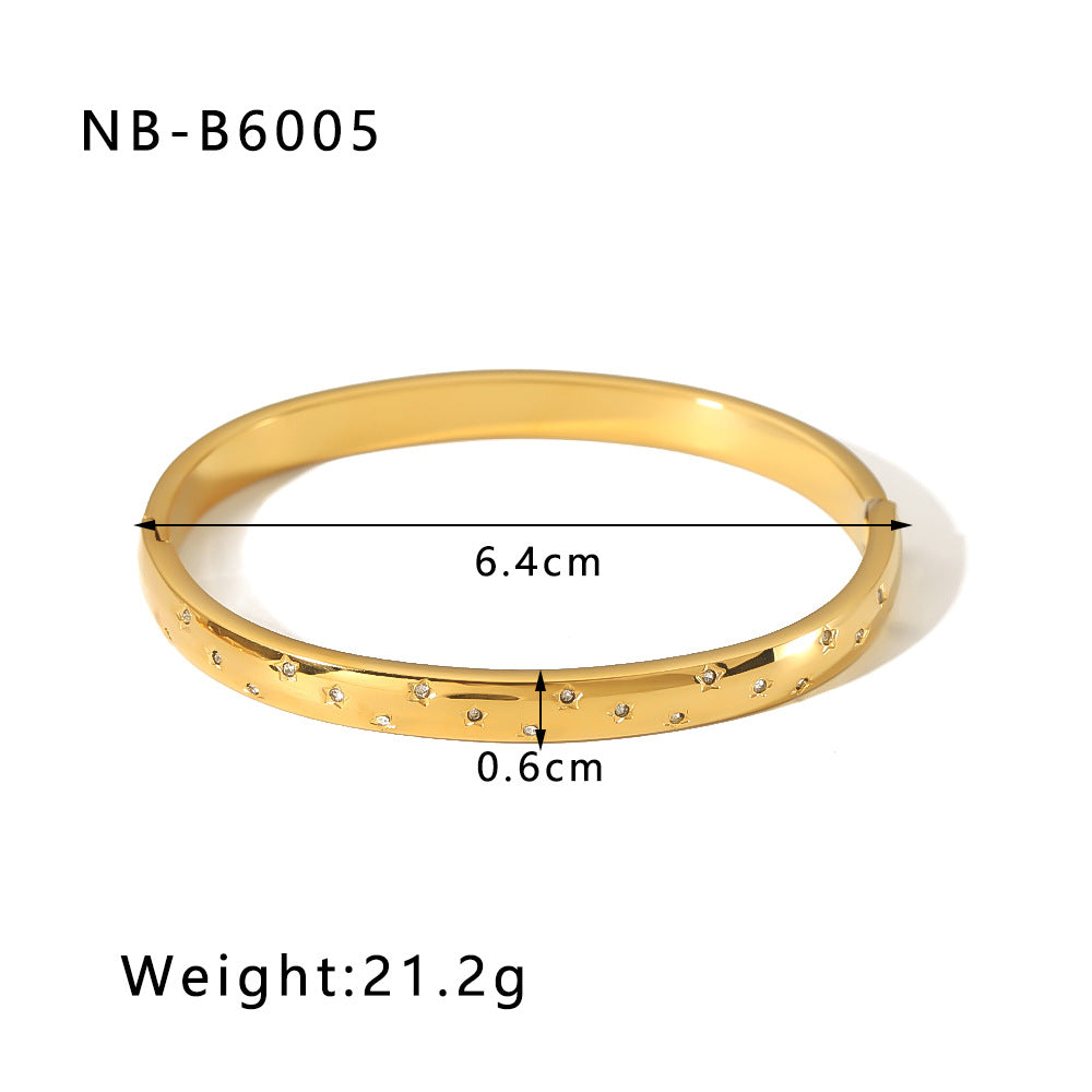 Bracciale Minimalista a Stella in Acciaio Inossidabile con Placcatura in Oro 18K e Intarsi di Strass per Donna