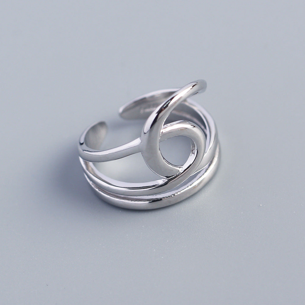 Anello aperto a doppio strato lucido geometrico in argento sterling 925 minimalista da donna