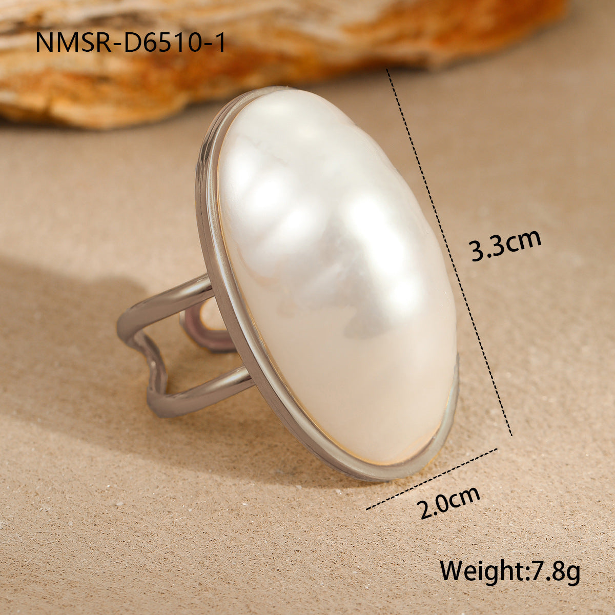 Anillo minimalista de acero de titanio con perla ovalada, diseño de lazo y banda abierta ajustable