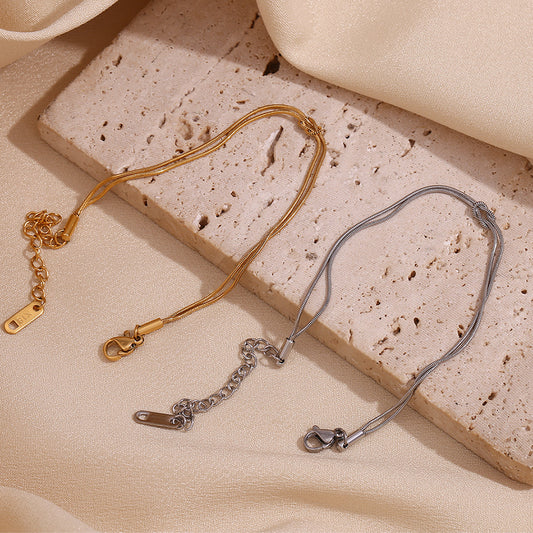 Bracciale Geometrico Minimalista Nodo a Doppio Strato da Donna in Acciaio Inossidabile con Placcatura in Oro 18 carati