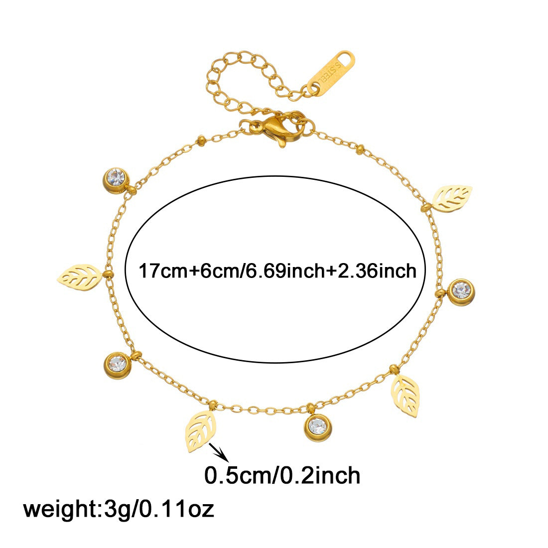 Minimalist Gold Plated Stainless Steel Leaf Pendant with Rhinestone Inlay for Women