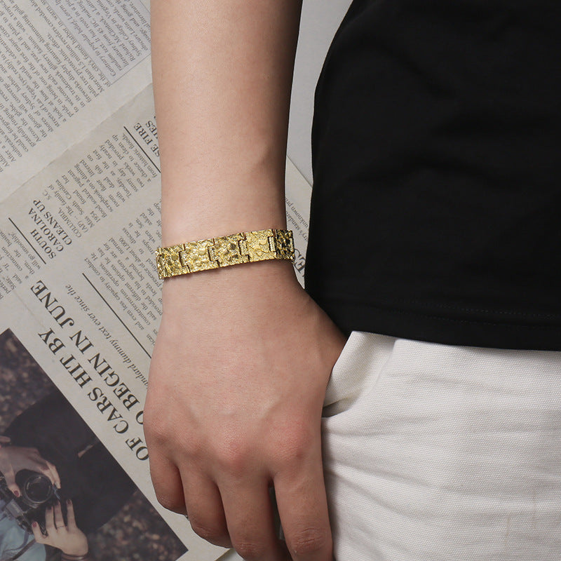 Hip-hop Streetwear Geometric Checkered Plated Zinc Alloy Cuff Bracelet for Men