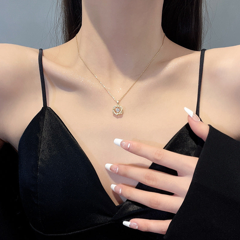 Minimalist Heart Pendant Necklace for Women and Men Titanium Steel Snake Chain with Micro-Paved Zirconia Locket Style Collar Necklace