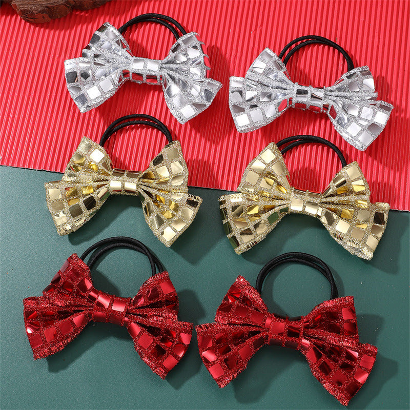 Natural Style Bow-Shaped Hair Clip for Girls Made of Plastic Resin with Ruffled and Mesh Details for Christmas and New Year