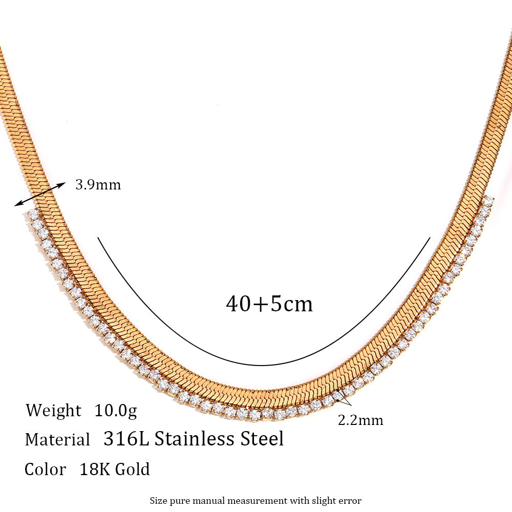 Minimalist Geometric Stainless Steel Plated 18K Gold Fishbone Texture Necklace Set with Ring and Earrings for Women