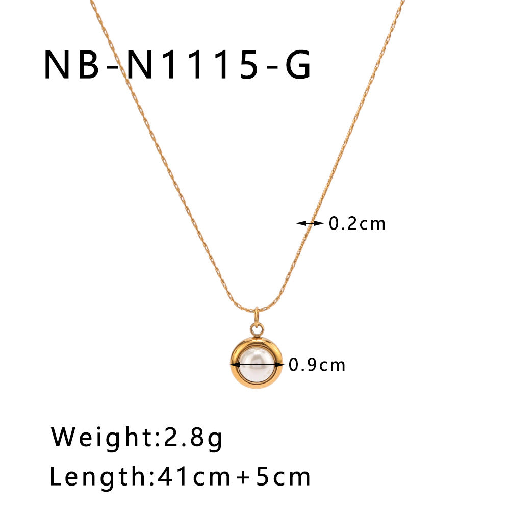 Collana Minimalista a Cuore in Acciaio Inossidabile con Accento di Perla e Finitura Placcata Sottovuoto 18K, Ciondolo a Catena O per Donna
