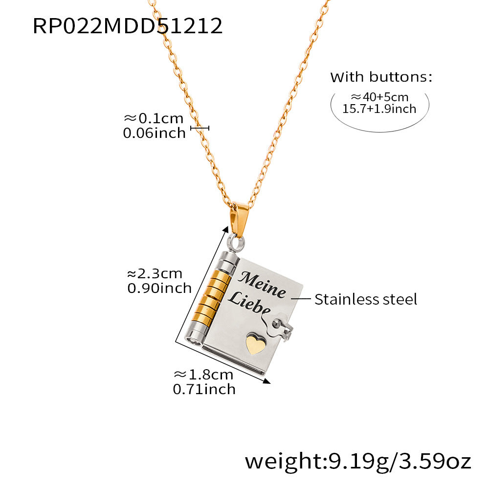 Minimalist 18K Gold Plated Geometric Book Pendant Stainless Steel Necklace for Women