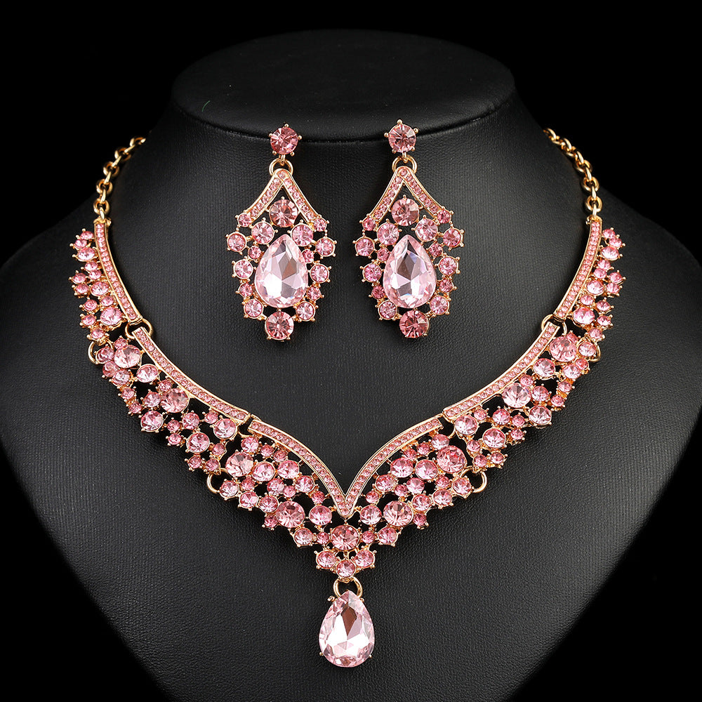 Conjunto de collar y pendientes de aleación con diseño floral de estilo vintage para mujer, con acabado galvanizado, collar de cadena tipo O a juego con pendientes