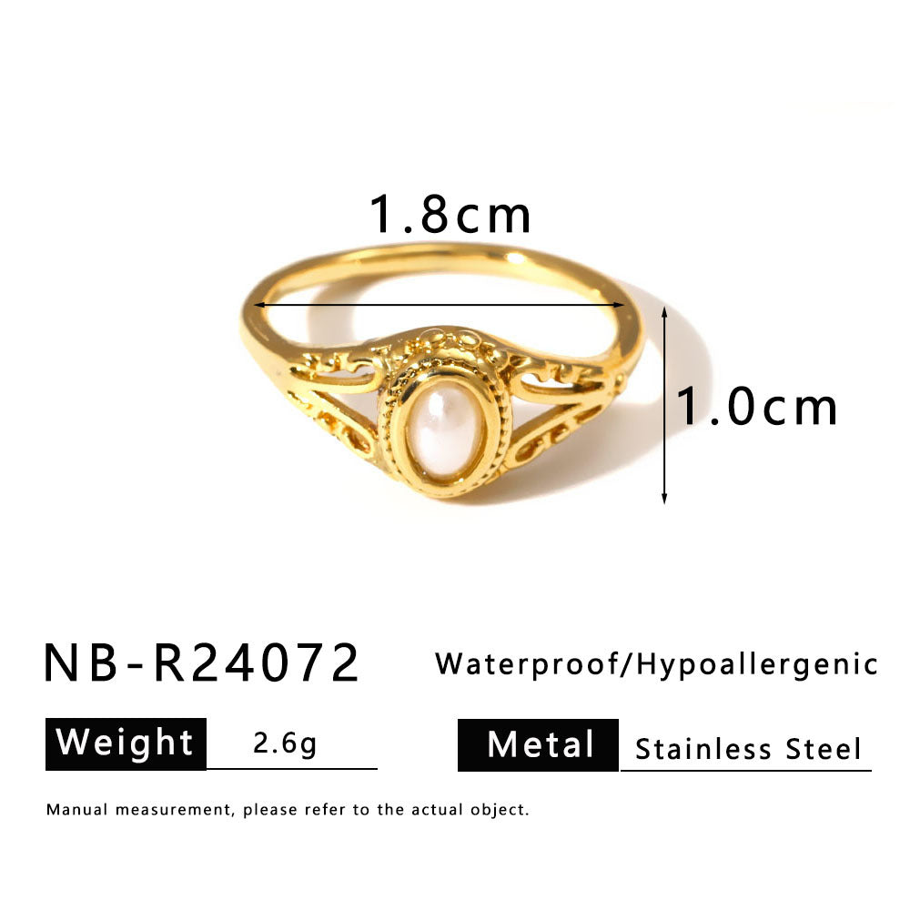 Vintage Minimalist Stainless Steel Drip-Shaped Geometric Ring with 18K Vacuum Plating for Women