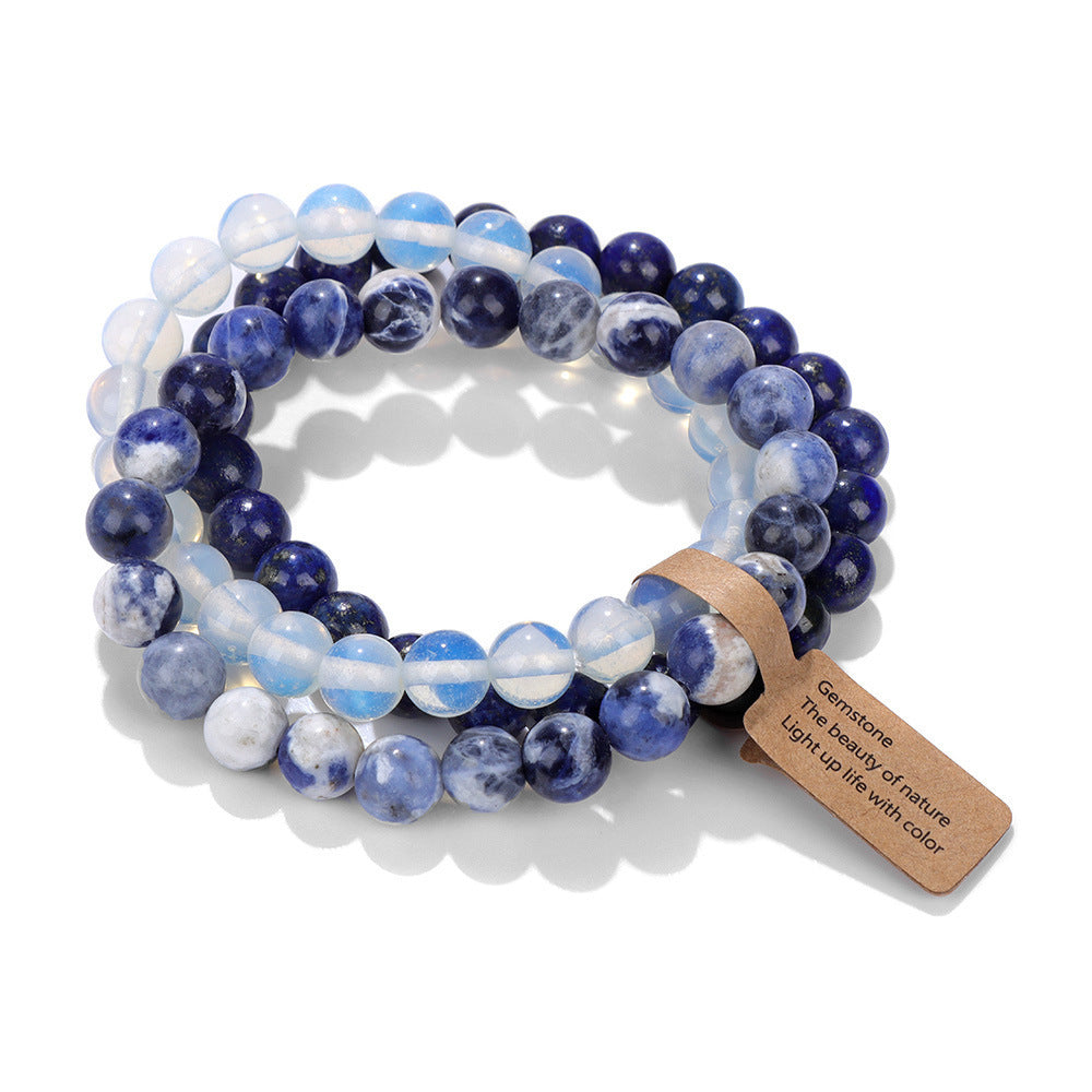 Elegant Geometric Round Agate Beaded Stretch Bracelet Set Unisex