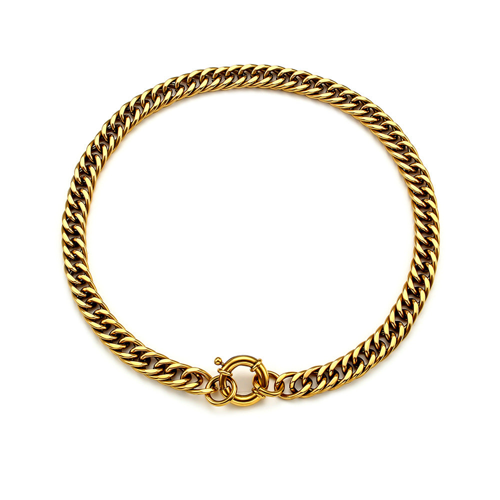 Collana girocollo minimalista geometrica in acciaio inossidabile placcato oro 18K con catena cubana e pendente in acciaio al titanio