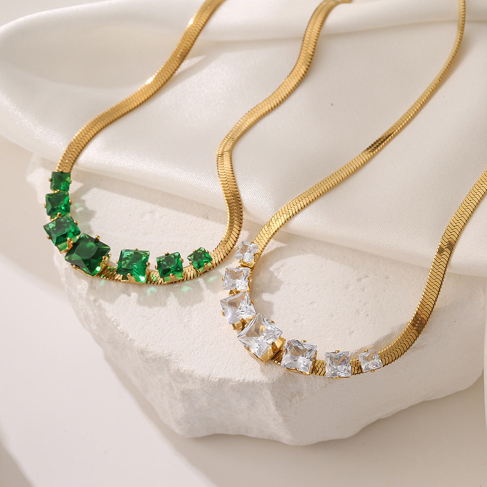 Minimalist Geometric Titanium Steel Necklace with Gold Plating and Zircon Accents for Women