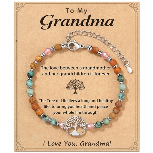 Minimalist 4mm Faceted African Turquoise Tree of Life Stainless Steel Bracelet for Women