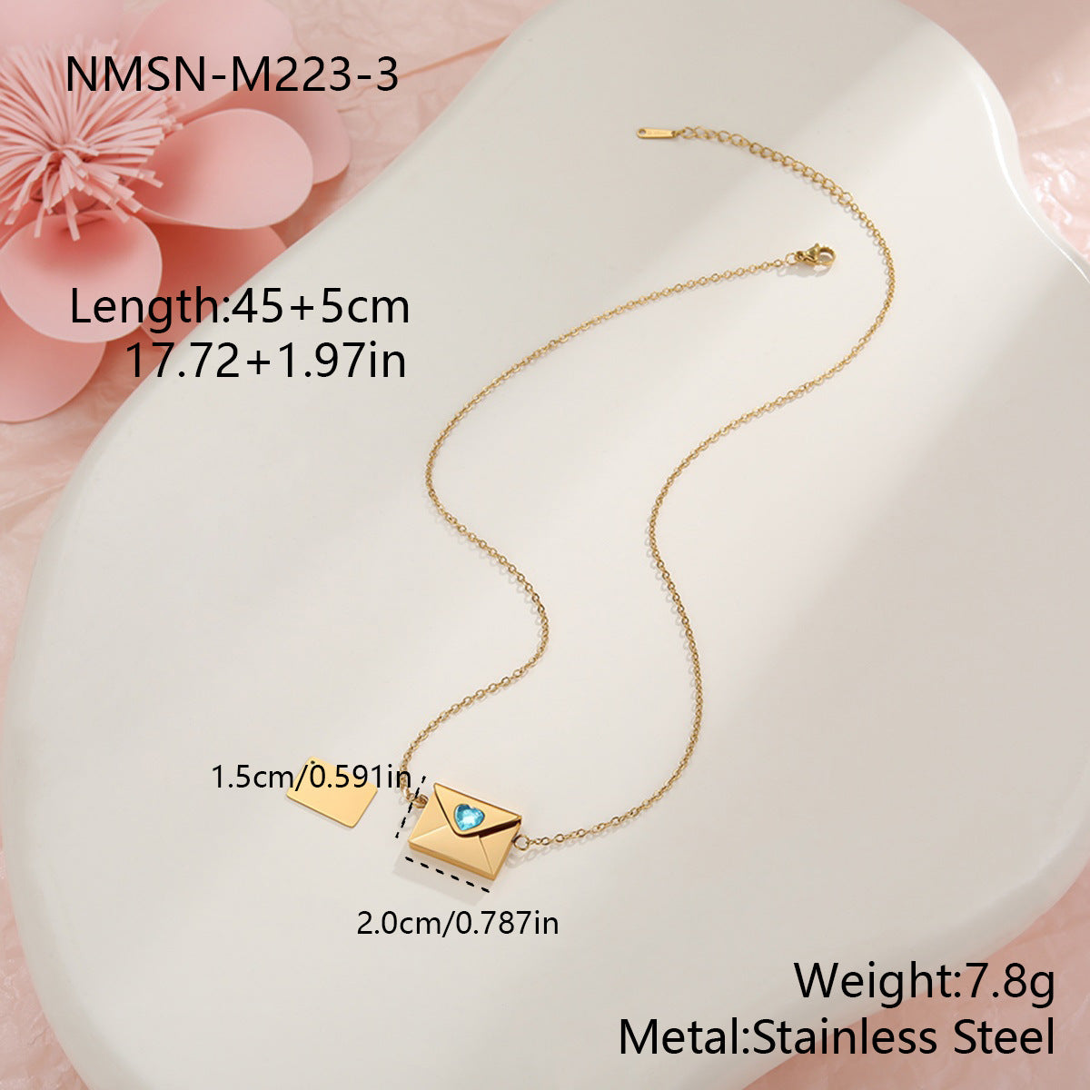 Elegante collana da donna in acciaio inossidabile placcato oro 18 carati con ciondolo a forma di busta a cuore fai da te