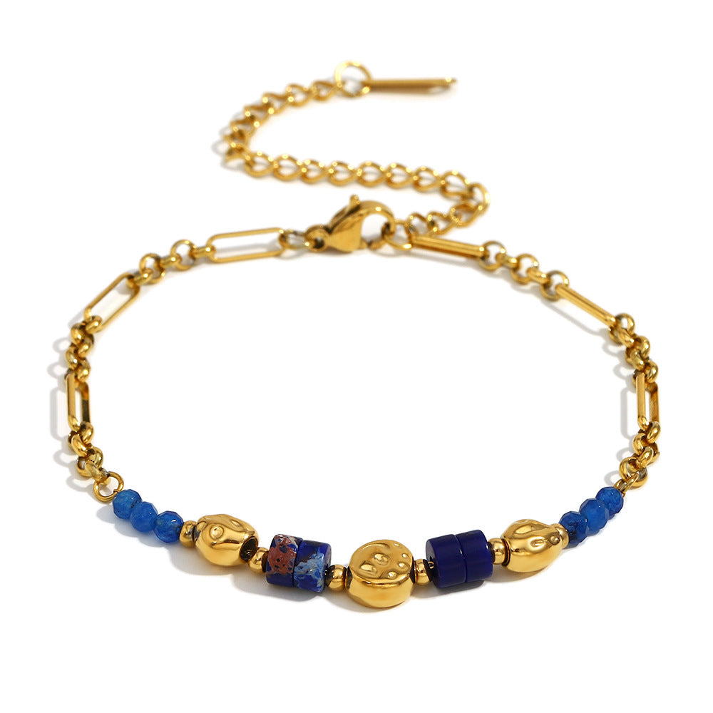Bracciale da donna in acciaio inossidabile placcato oro 18 carati con geometria retrò minimalista, fatto a mano con pietra naturale