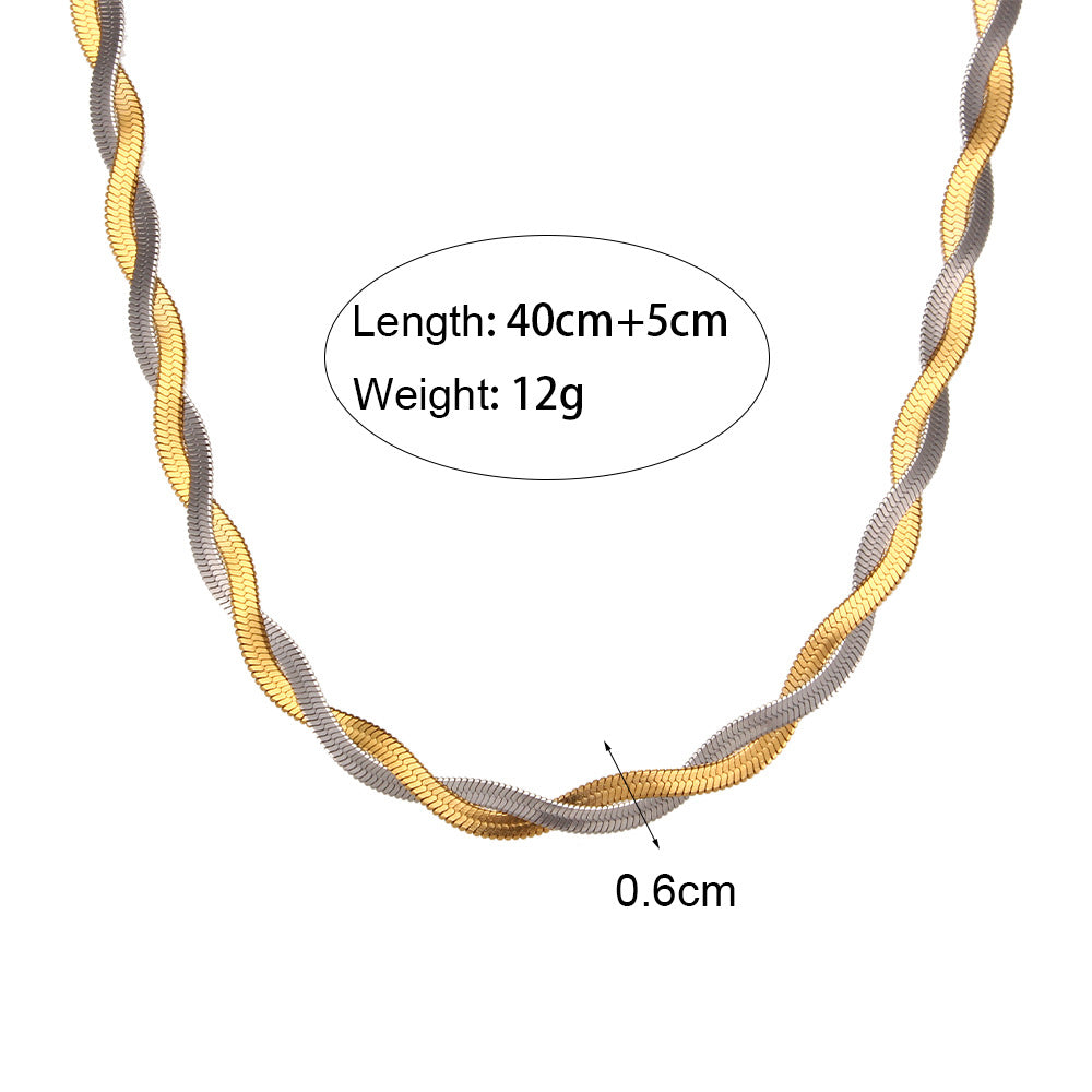 Minimalist Geometric Fishbone Collar Necklace Set with Stainless Steel Chain and Titanium Steel Pendant