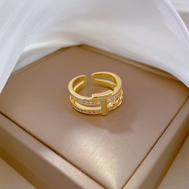 Cartoon Style Crown-Shaped Gold-Plated Brass Adjustable Ring for Women