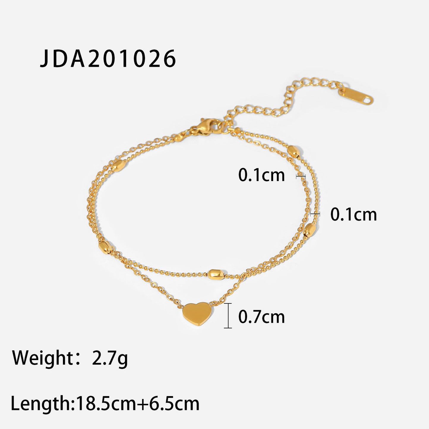 Minimalist Titanium Steel Anklet with 18K Gold Heart Pendant and Oval Beads Dual-Layer Women's Anklet Jewelry