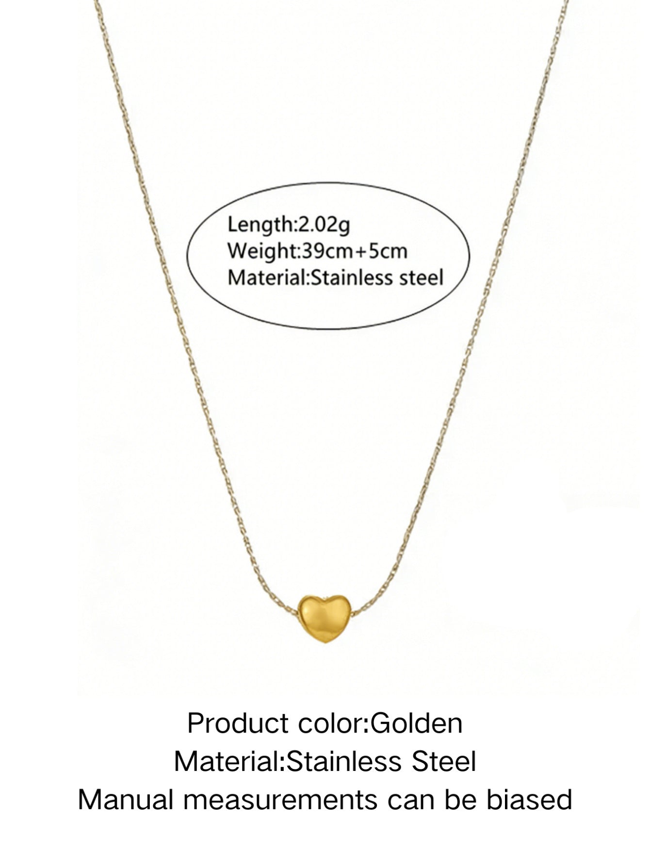 Luxury 18K Gold Plated Heart Stainless Steel Necklace for Women