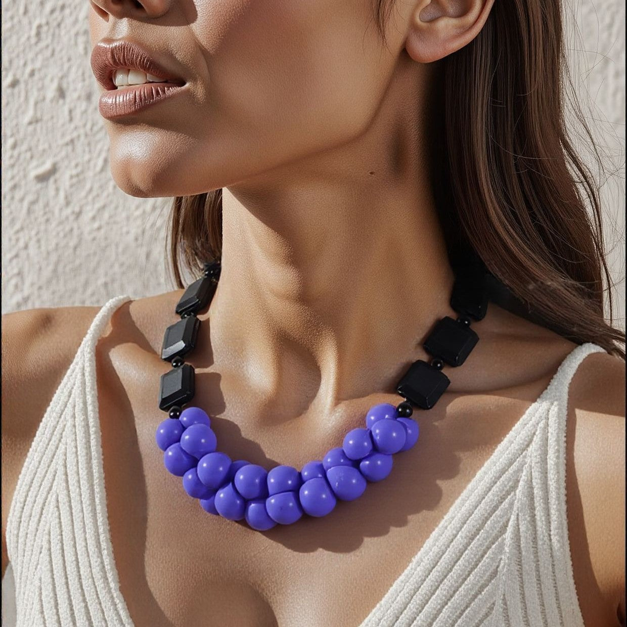 Bohemian Vintage Multi-Layer Beaded Necklace with Geometric Pendant in Resin on O-Chain for Women