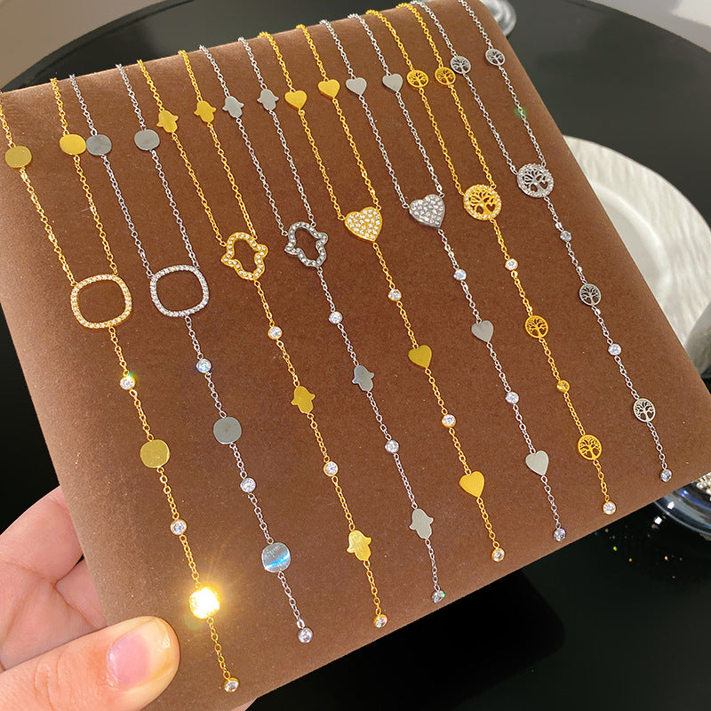 Geometric Rhinestone Inlaid Gold Plated Titanium Steel Necklace for Unisex
