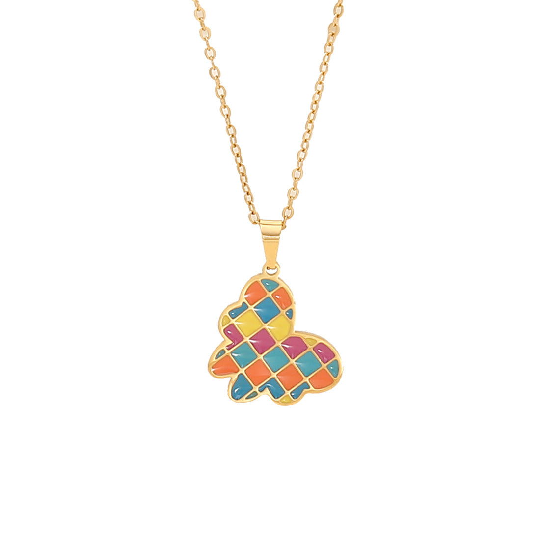 Colorful Butterfly Pendant Necklace in Geometric Triangle and Star Shapes Made of Stainless Steel for Women