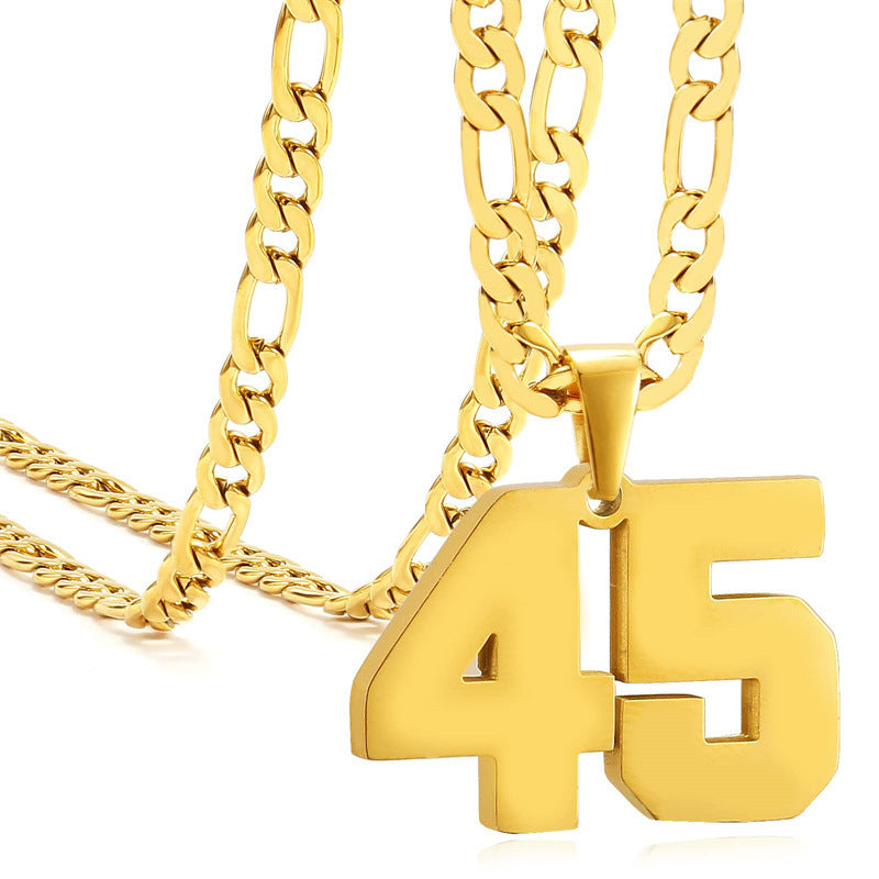 Minimalist Numeric Pendant Necklace for Men and Women Stainless Steel Chain with Polished Titanium Steel Charm