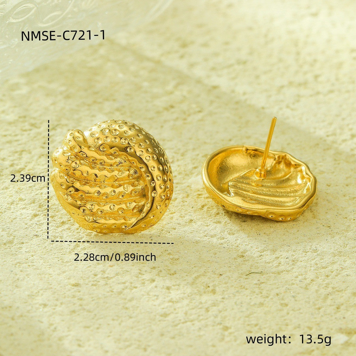 Pendientes de mujer de acero inoxidable chapados en oro de 18 quilates, redondos, martillados, huecos, estilo vintage