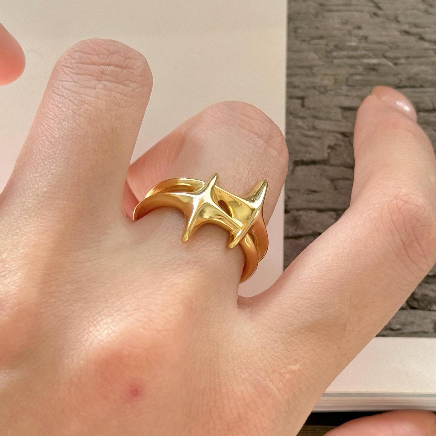 Minimalist Star-Shaped S925 Sterling Silver Ring with Plated Finish for Women