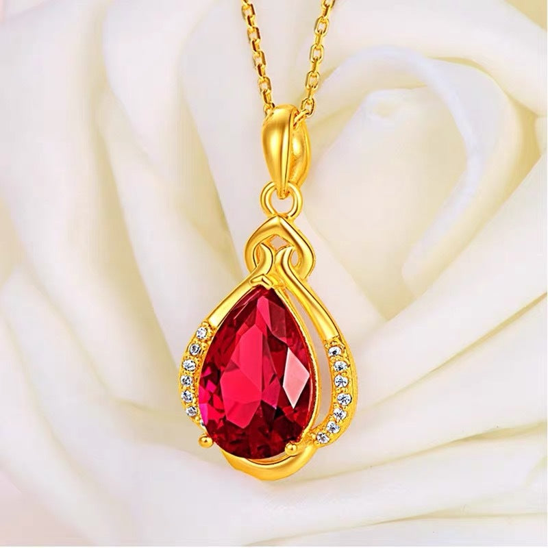 Diseño Original Irregular Colgante Floral para Mujer en Acero de Titanio con Chapado de Rodio, Acento de Esmalte Rojo en Forma de Gota, Collar con Cadena O para Regalos de Navidad