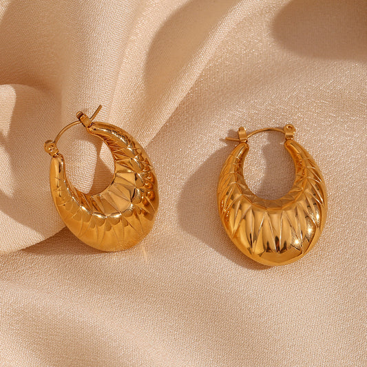 Pendientes Minimalistas Geométricos de Acero Inoxidable con Chapado de Oro de 18K, con Diseño Hueco Ovalado y Rombo para Mujer