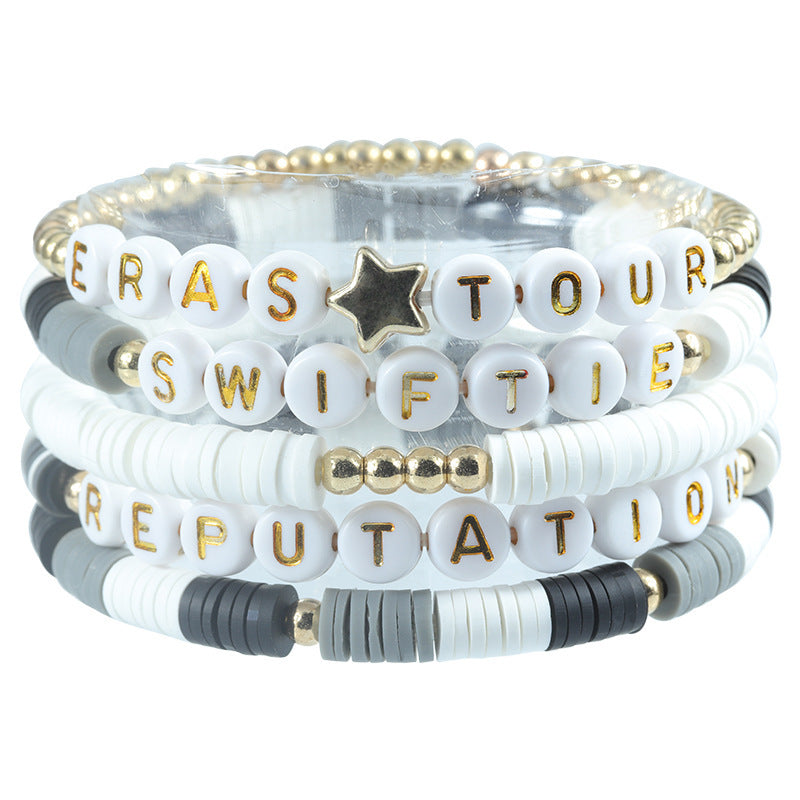 Colorful Letter Number Beaded Stretch Bracelet Set Resin Unisex