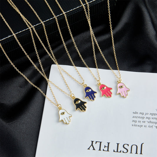 Evil Eye Pendant Necklace for Women in Copper with 18K Gold Plating and Enamel Finish Geometric Design