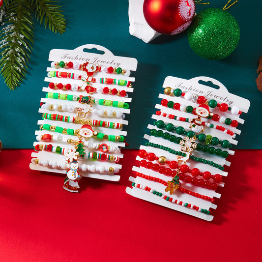 Pulsera de Navidad de arcilla polimérica hecha a mano con colgante de Papá Noel y dijes de letras, aleación de zinc, joyería festiva para mujer