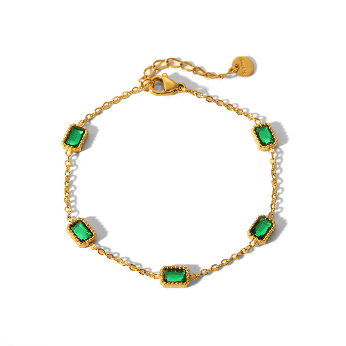 Bracciale da donna in acciaio al titanio stile INS con placcatura in oro 18 carati e intarsio di zirconi geometrici