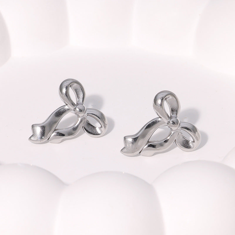 Minimalist Bow-Shaped Stainless Steel Earrings with 18K Gold Plating for Women