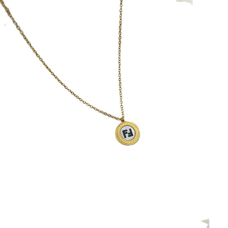 Minimalist H Letter Pendant Necklace for Women Stainless Steel Geometric Coin Choker and Sweater Chain