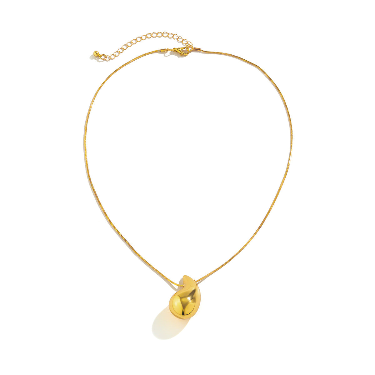 Punk Style Teardrop Shaped Pendant Necklace with Polished Metallic Finish and Snake Chain for Women