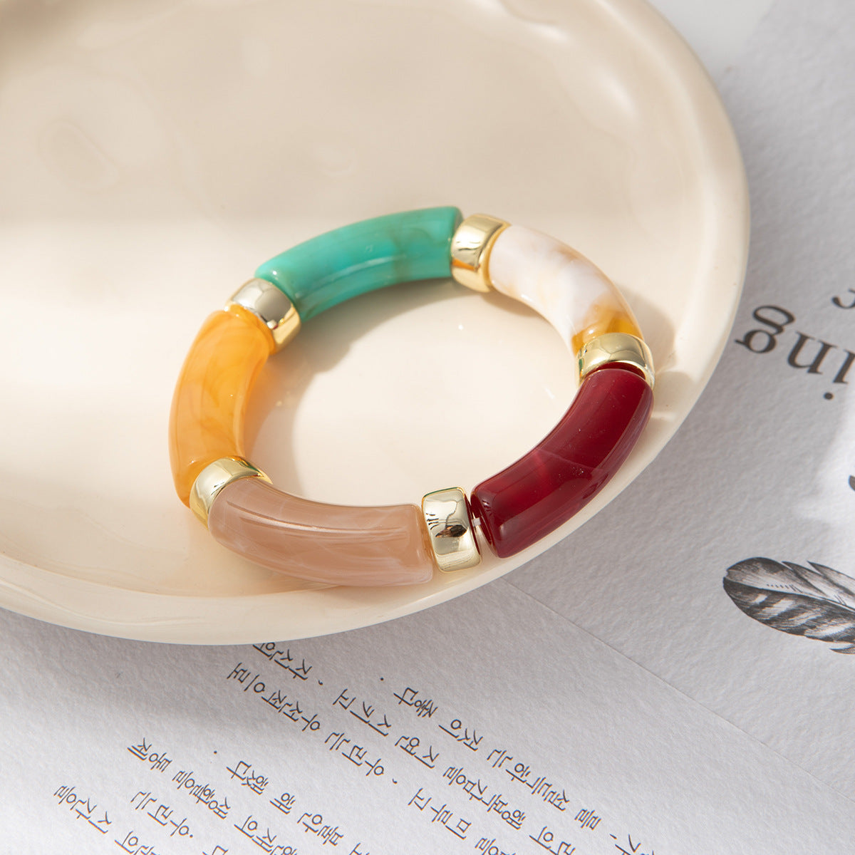 Vintage Polished Acrylic Bracelet with Marble Texture