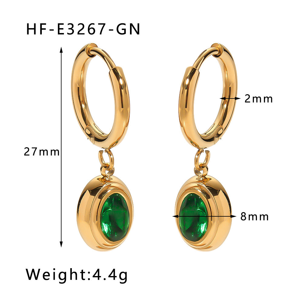 Orecchini Vintage da Donna in Acciaio al Titanio con Smeraldo Verde a Cuore, Zirconia Incastonata, Finitura Placcata e Design Elegante Minimalista