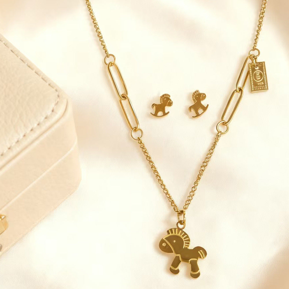 Luxury Gold Plated Stainless Steel Animal Necklace and Earring Set for Women