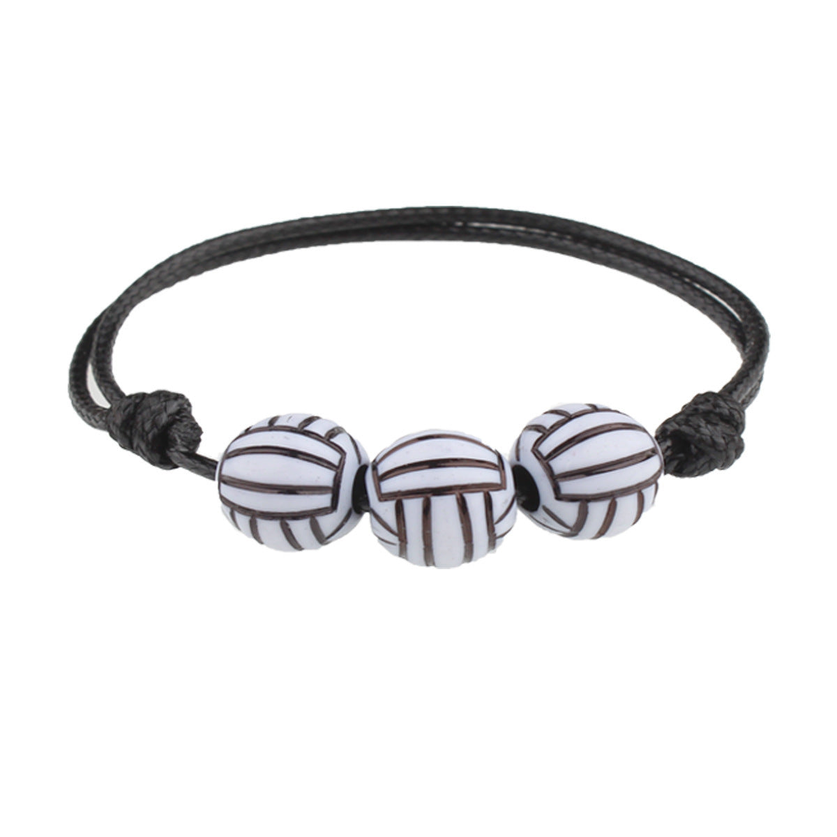 Sporty Geometric Acrylic Ball Beaded Bracelet Unisex Handmade Waxed Cord
