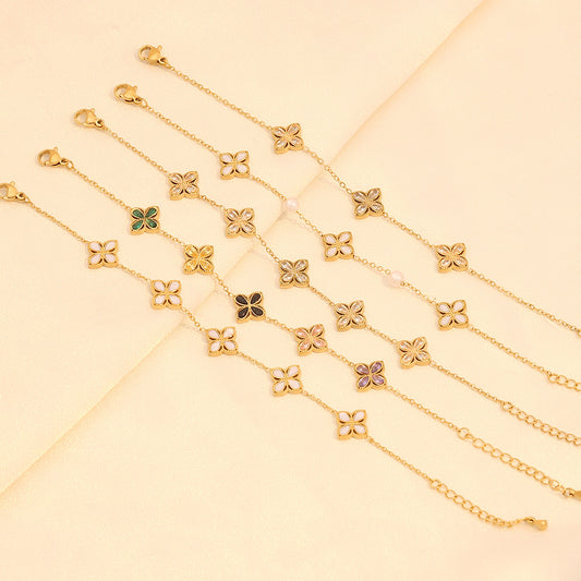Fashion OL Style Floral Shaped Zirconia Flower Bracelet in Stainless Steel with Plated Finish for Women
