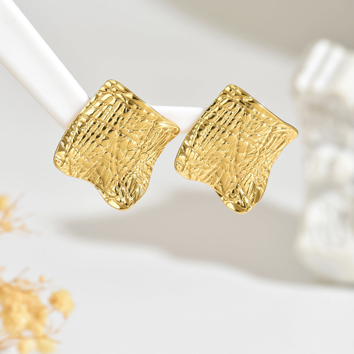 Geometric Irregular Crinkled Stainless Steel Earrings for Women