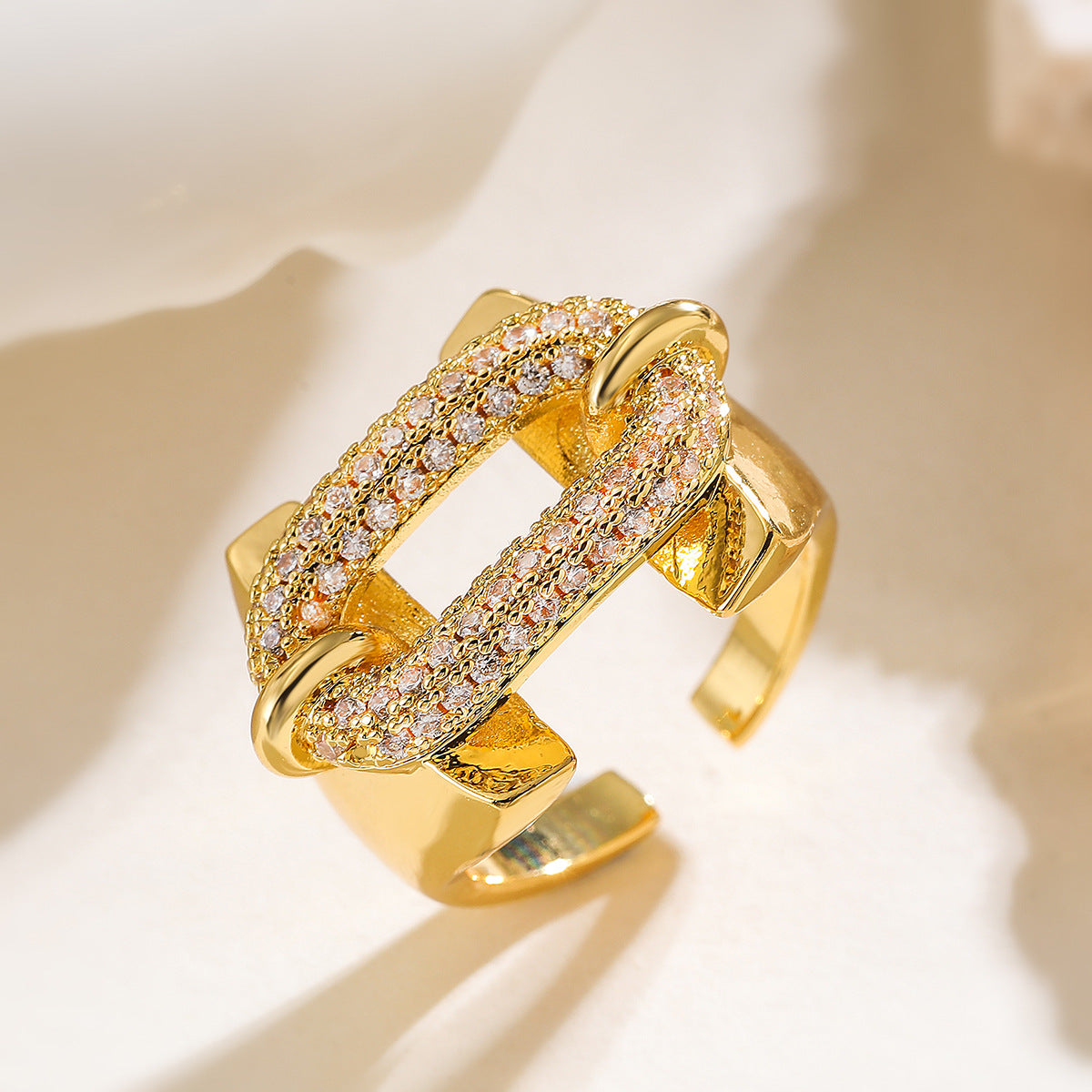 Irregular Geometric Open Ring for Women in Copper with 18K Gold Plating, Fashionable Minimalist Statement Jewelry
