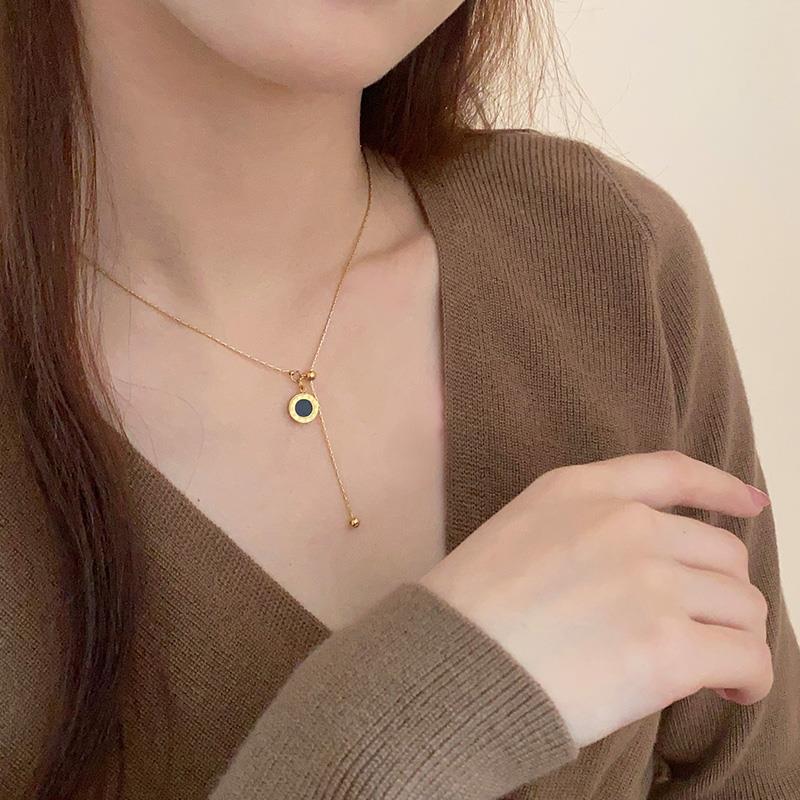 Minimalist Geometric Titanium Steel Pendant Necklace with Plated Finish Adjustable Snake Chain for Women and Men