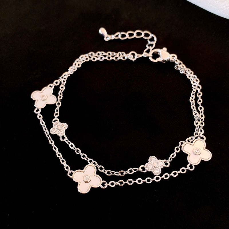 Elegant Floral Geometric Brass Bracelet with Cubic Zirconia Inlay for Women