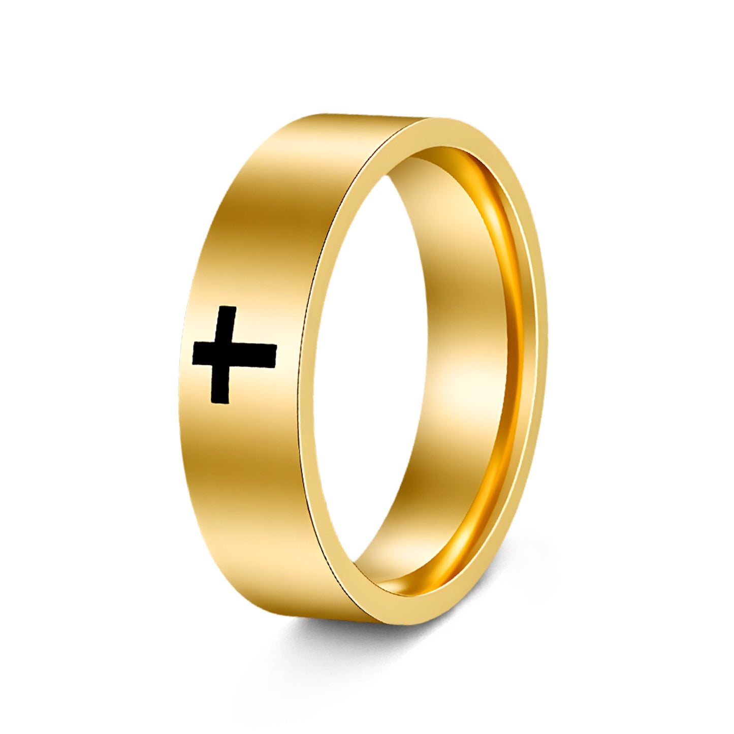 Classic Cross Stainless Steel Plated Ring Unisex 6mm/8mm
