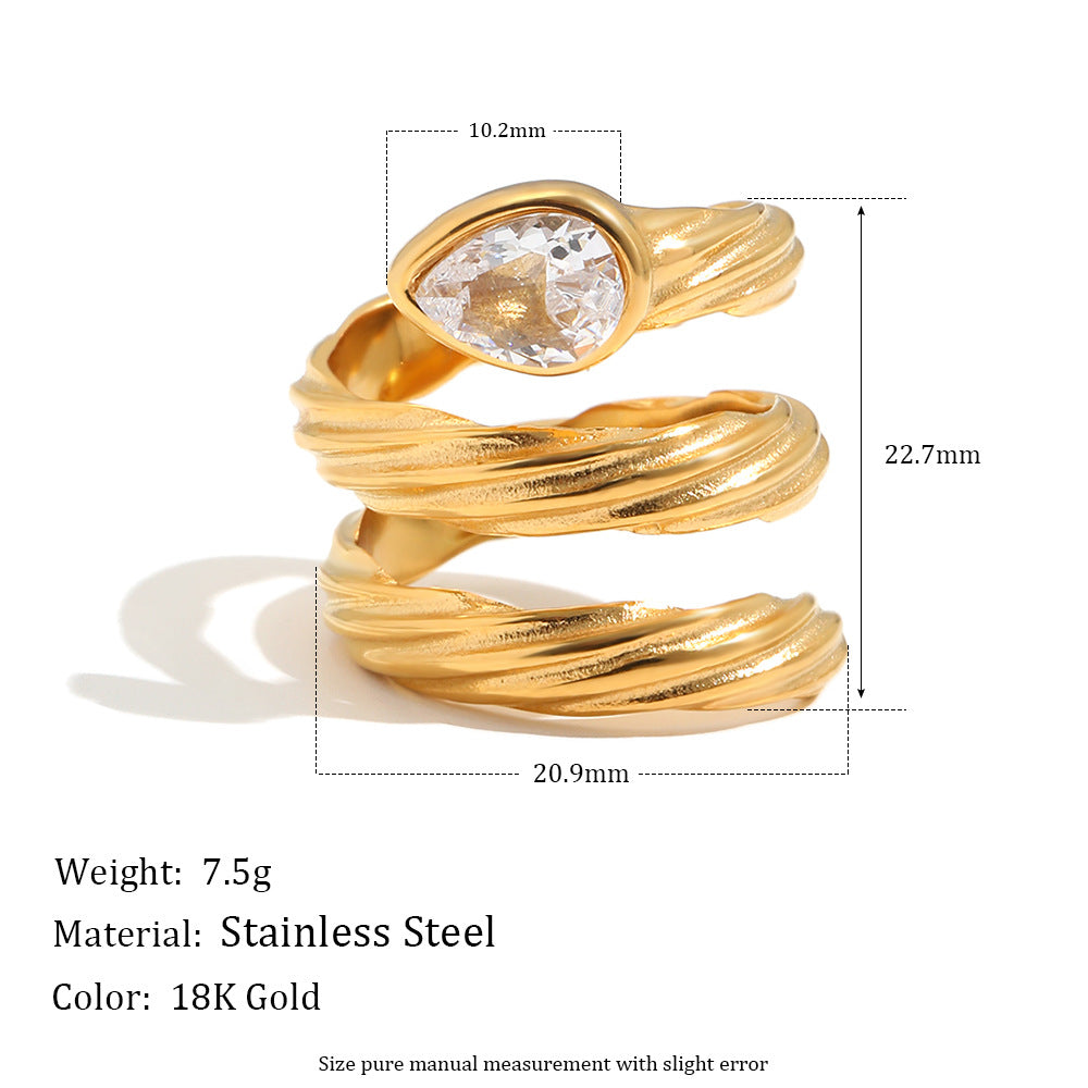 Anello da donna in acciaio inossidabile placcato oro 18 carati con geometria di lusso vintage