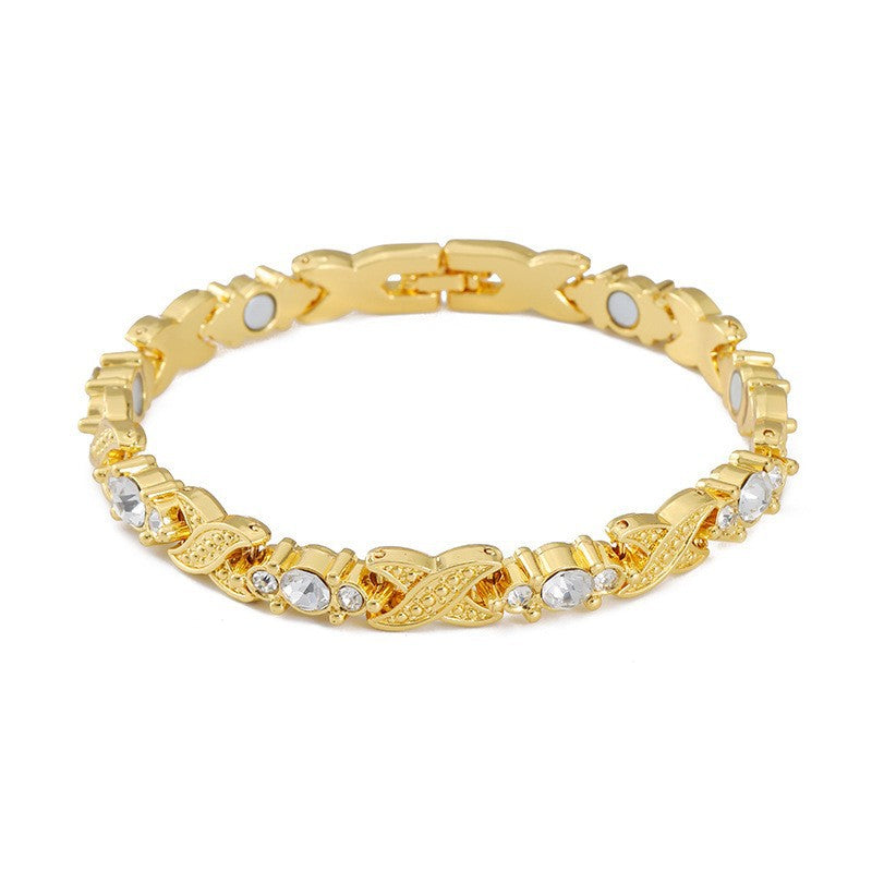 Bracciale regolabile da donna in lega placcata con strass a goccia, stile lusso minimalista